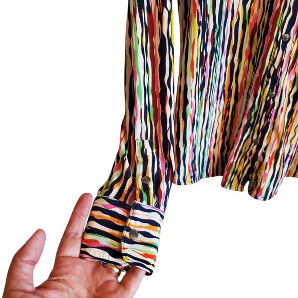 BCBGMAXAZRIA Urban Explosion Multi-Color Abstract Button Front Blouse Large - Picture 5 of 16